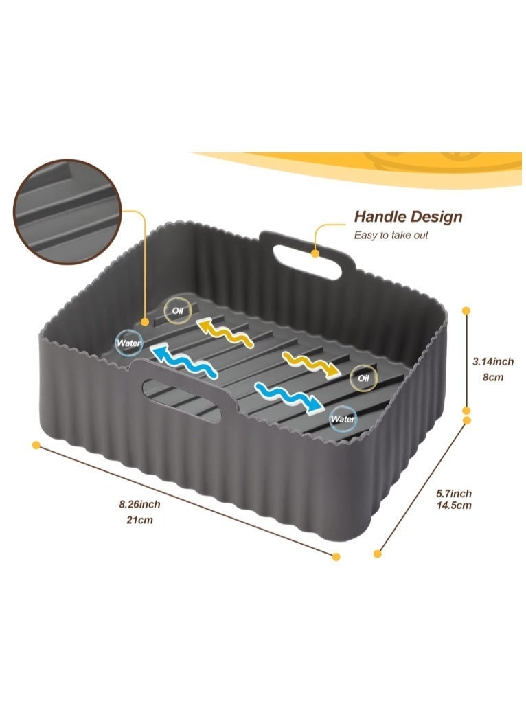 إيونتو طقم بطانات سيليكون لقلاية الهواء قابلة لإعادة الاستخدام  صينية خبز مستطيلة غير لاصقة مع مقابض لقلاية الهواء (عدد 2، رمادي داكن) - Image 5